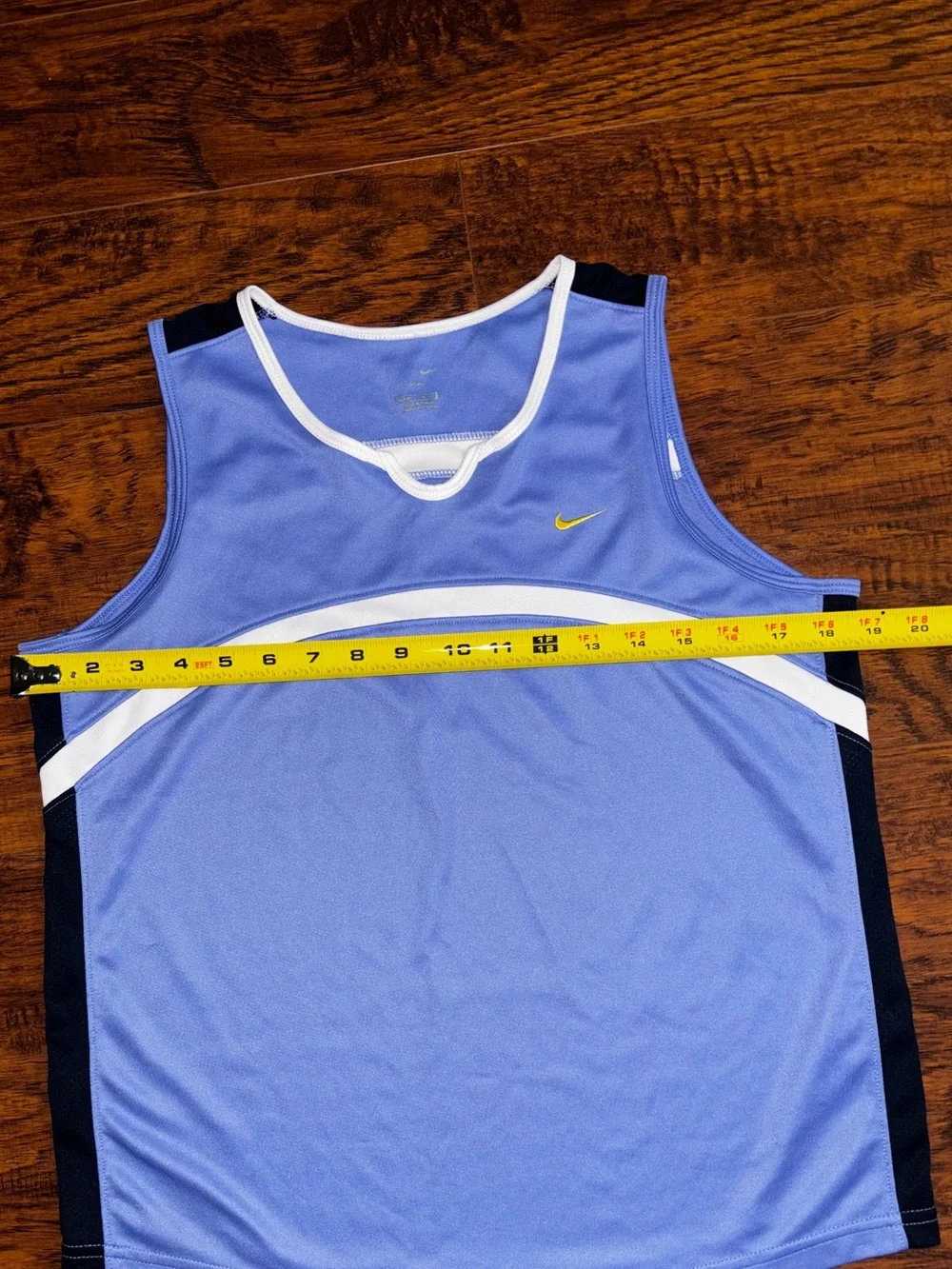 Nike Dri-FIT Tank Top Sky Blue White Trim Navy Panels Jersey Style Scoop Neck